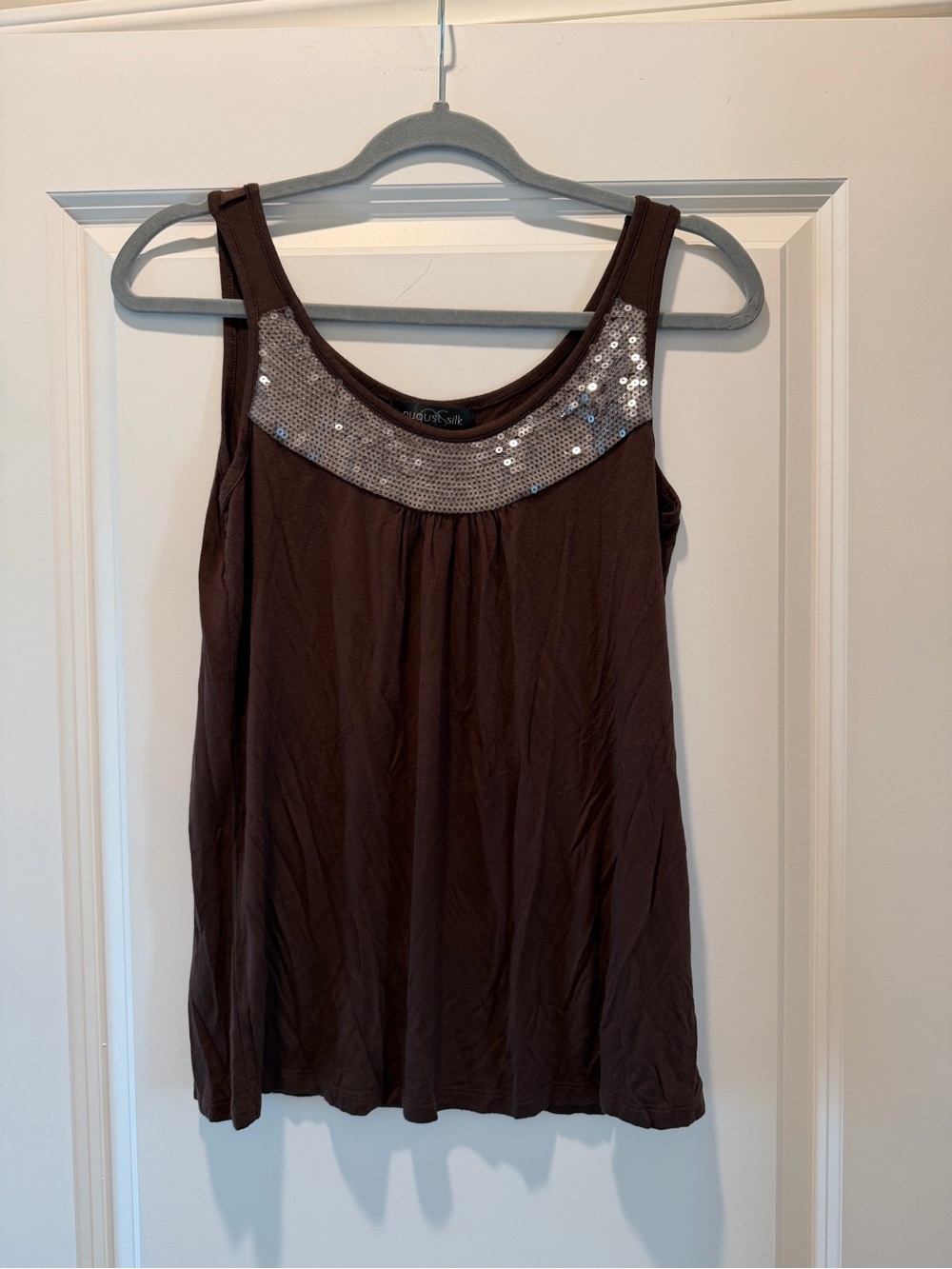 august silk Brown Tank with Silver Sequin Yoke